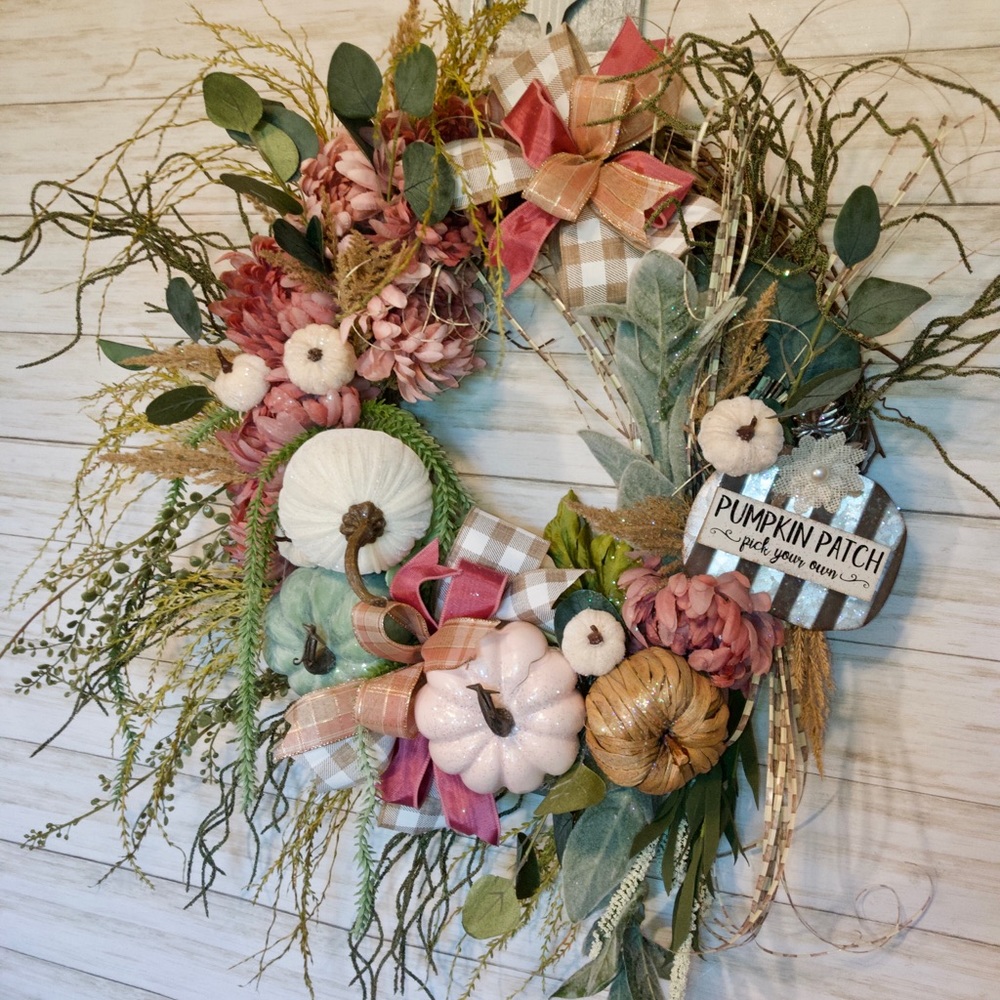 (Sold) Gorgeous handmade pink pumpkin patch fall